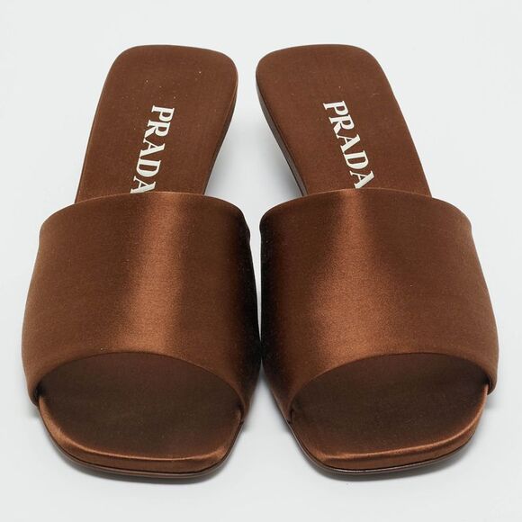 Prada Brown Satin Slide Sandals Size 36.5 - Picture 3 of 7